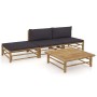 vidaXL 4-tlg. Garten Lounge Set aus Bambus mit dunkelgrauen Kissen.