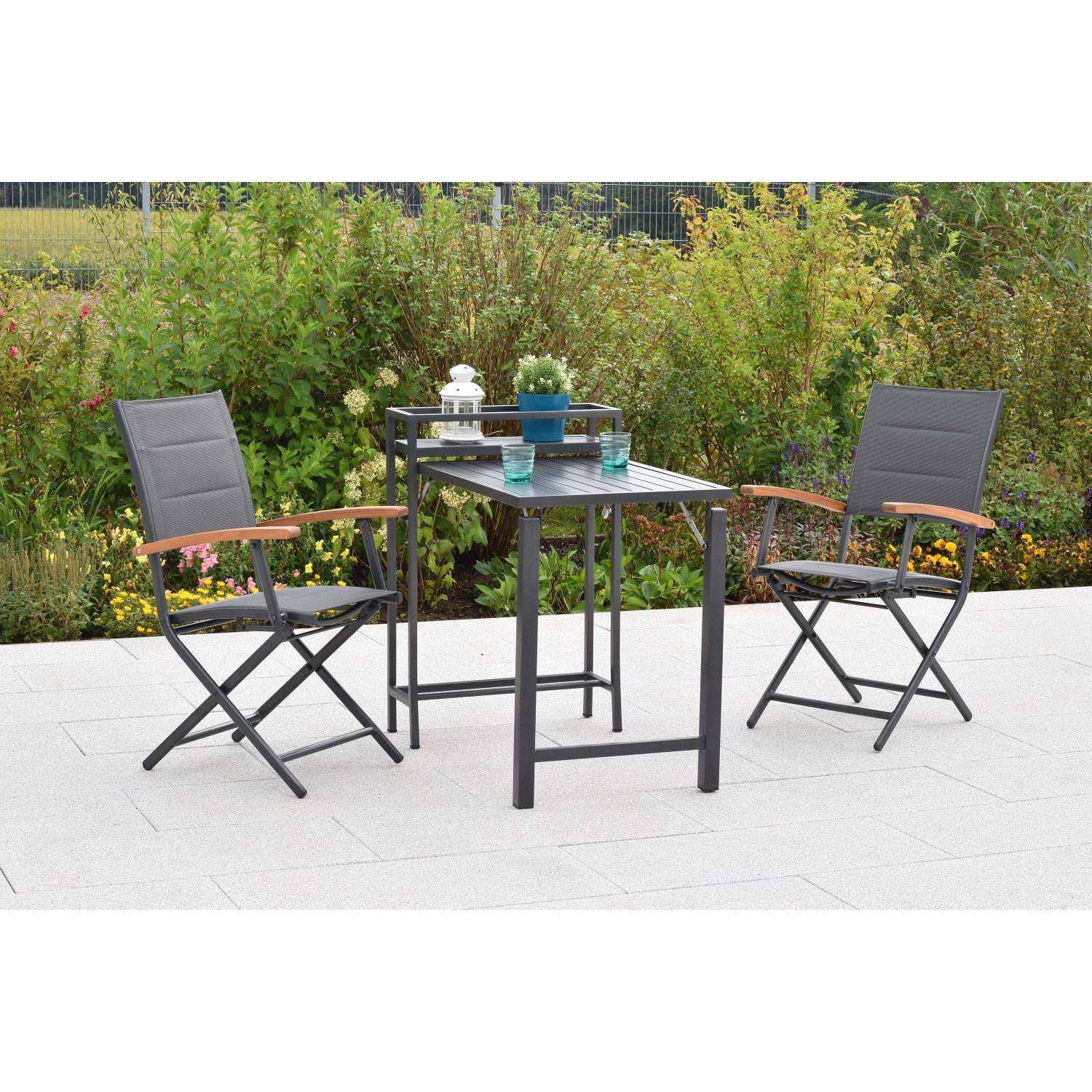 Merxx Paxos Set 3-tlg. 2 Klappsessel Balkonklapptisch Aluminium/Textil/Akaz günstig online kaufen
