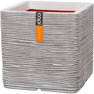 Quadratischer Capi Pflanztopf Nature Rib, 40x40 cm, Elfenbein mit Riffelstruktur.