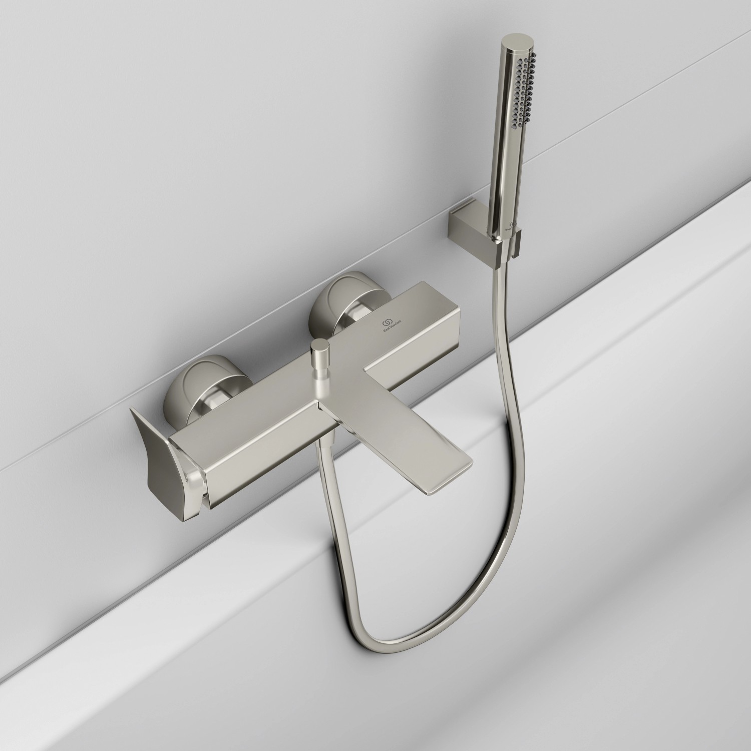 Ideal Standard Brausehalter Idealrain Atelier eckig in Silver Storm mit Handbrause.