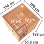 Karibu Sauna Rikka mit Ofen, Aufsicht: Holzsauna mit Maßen und Liegeflächen. Ideal für Entspannung.