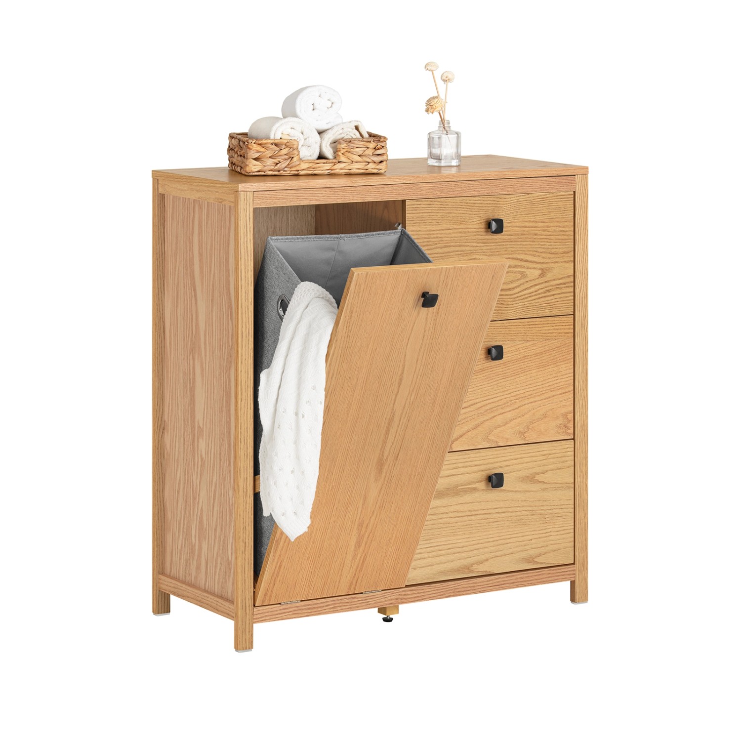 SoBuy Wäscheschrank mit ausklappbarem Wäschetruhe MDF Natur BZR97-N