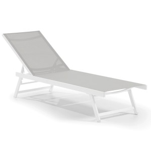 Leco Sonnenliege Elina, lichtgrau/weiß, mit verstellbarer Rückenlehne und weißem Aluminiumgestell.