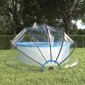 Furnicato Pool-Kuppel 500x250 cm über rundem Pool im Garten.