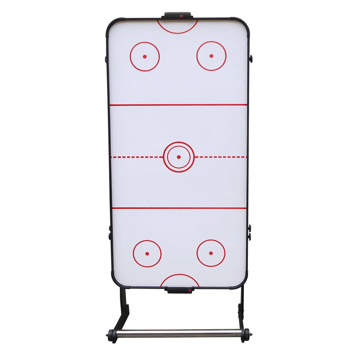 Zusammengeklappter, schwarzer Cougar Airhockey Tisch Icing XL. Spiel und Spaß für Zuhause.