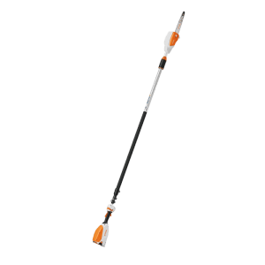 Stihl Akku-Hochentaster HTA 86, orange-grau, mit langem Teleskopschaft für Baum- und Gehölzpflege.