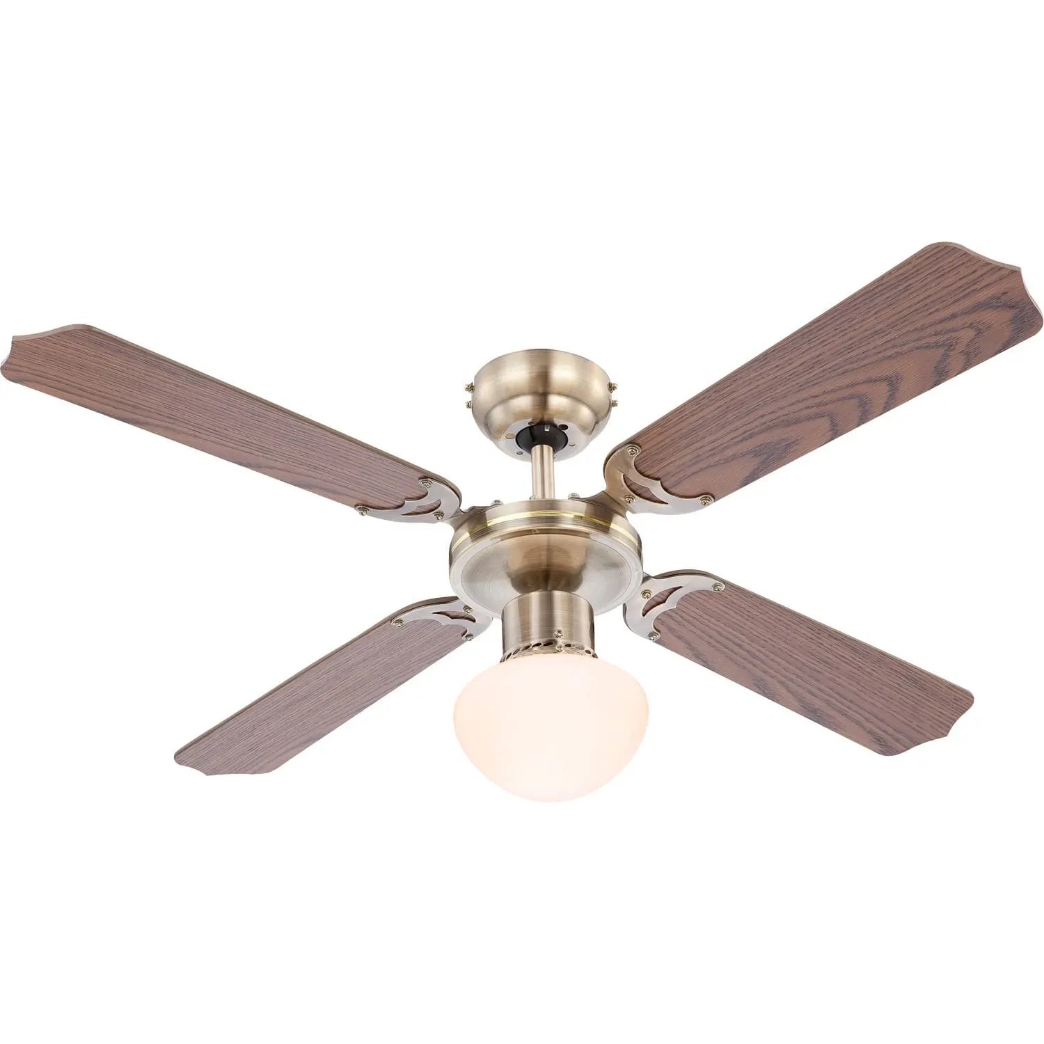 Deckenventilator Champion mit Eichenholz-Optik, Beleuchtung und Zugketten für komfortable Steuerung.