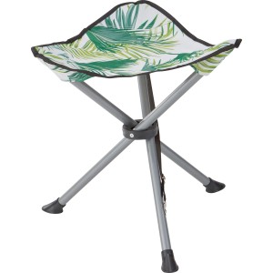 Faltbarer Campinghocker Palmelo mit Blattmuster auf weißem Grund und grauem Gestell.