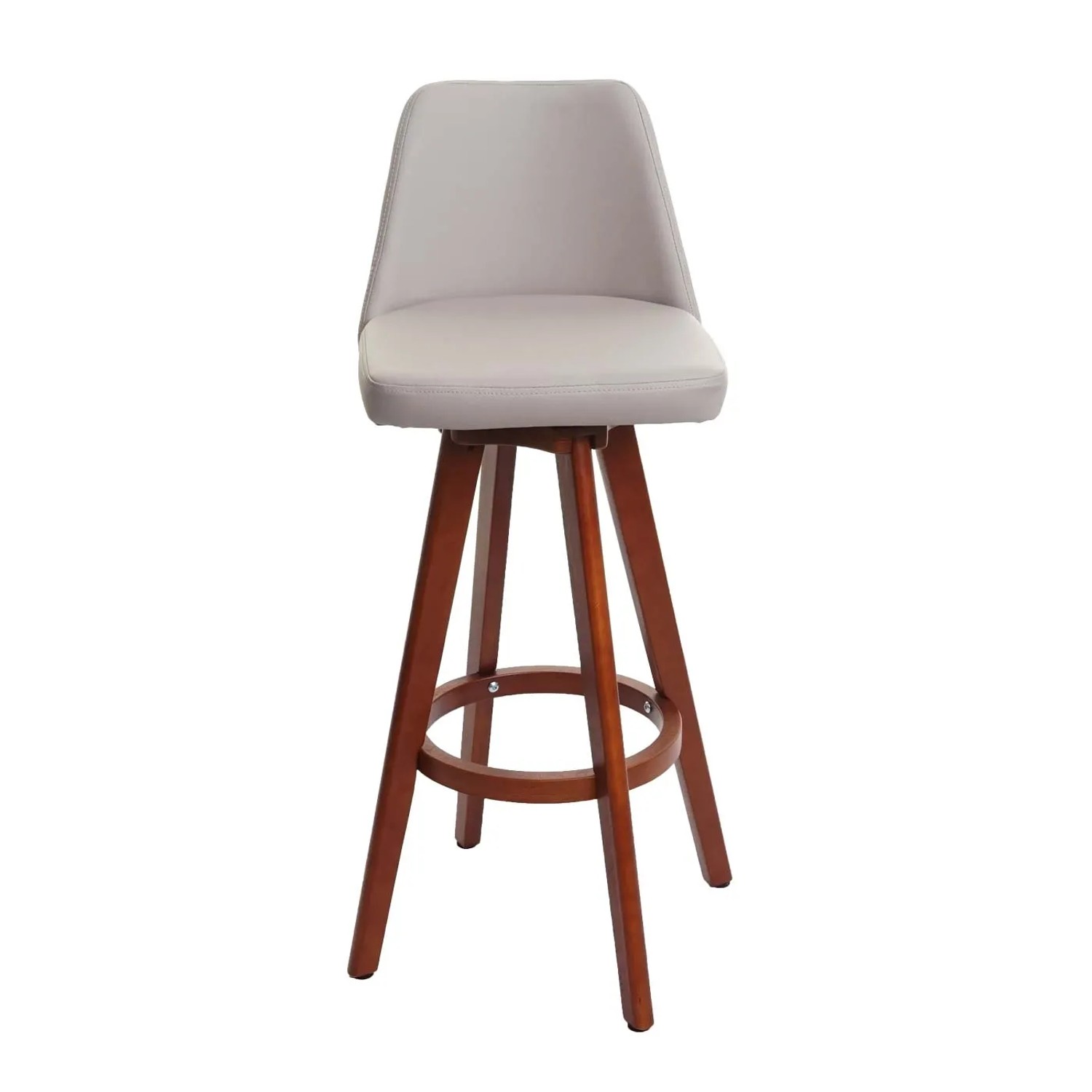 Taupe Barhocker mit Lehne, drehbar, aus Kunstleder und Holz, 72cm Sitzhöhe. Ideal für Bar und Tresen.