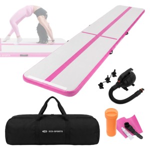 ECD Germany Airtrack Gymnastikmatte, 500x100x10 cm, rosa, mit Zubehör und Tragetasche.