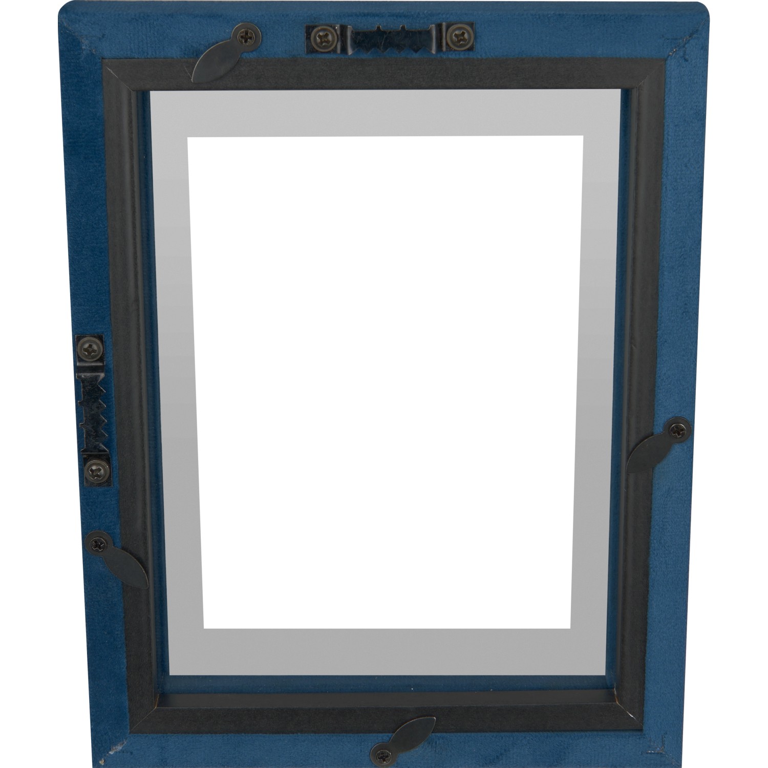 Türkiser Bilderrahmen in Samtoptik, 10x15 cm, Rückseite mit Aufhängern.