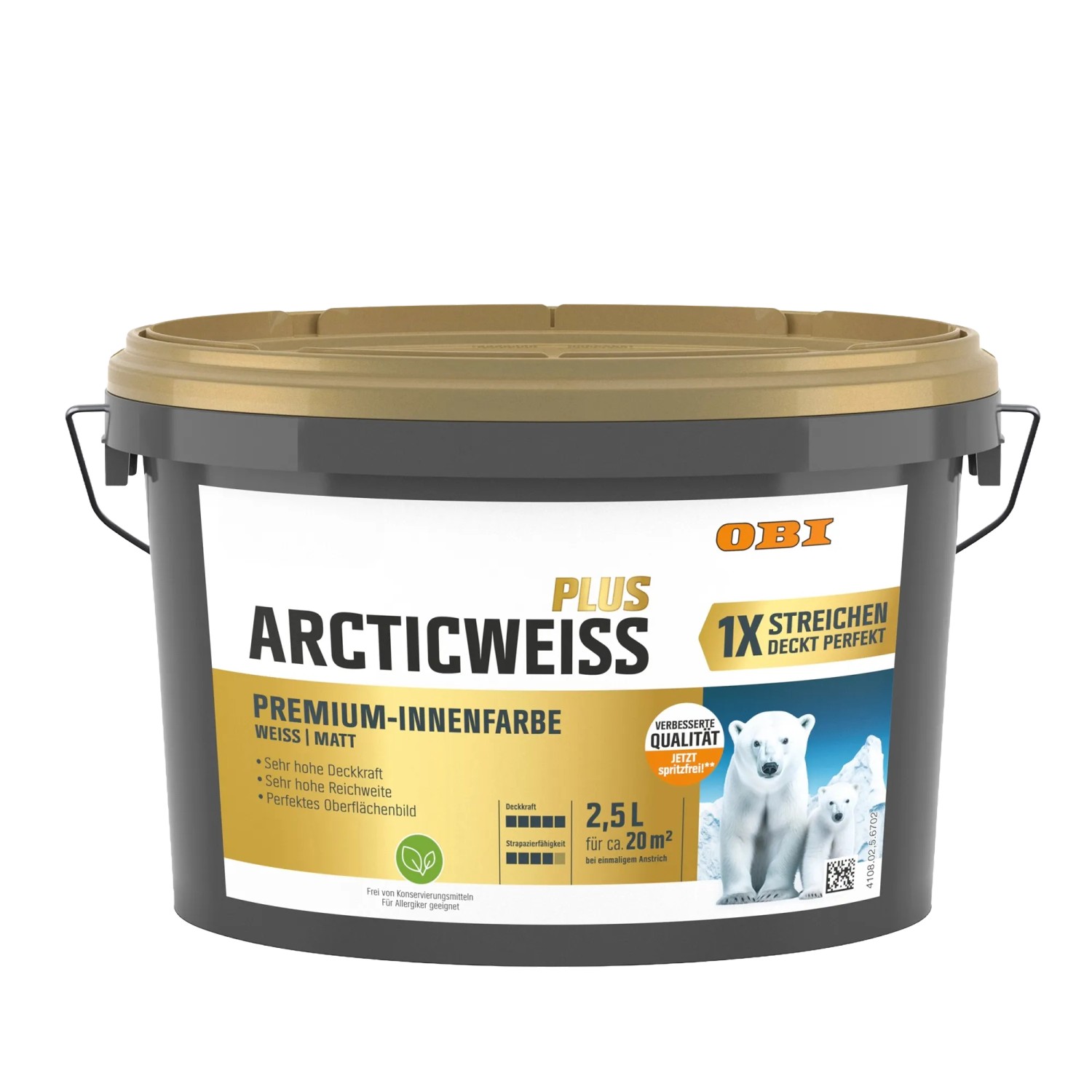 OBI Wandfarbe Arcticweiss Plus Weiß Matt 2,5,