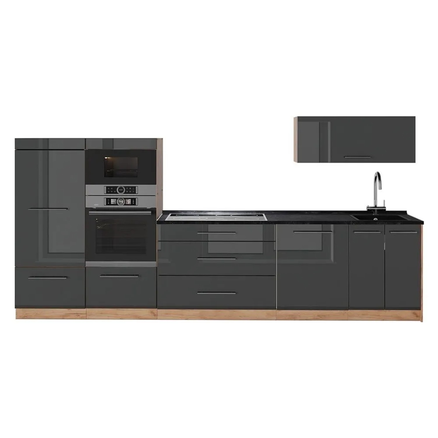 Vicco Küchenzeile Fame-Line Anthrazit Hochglanz/Goldkraft Eiche 340 x 154 AP Anthrazit Art Nr 64503