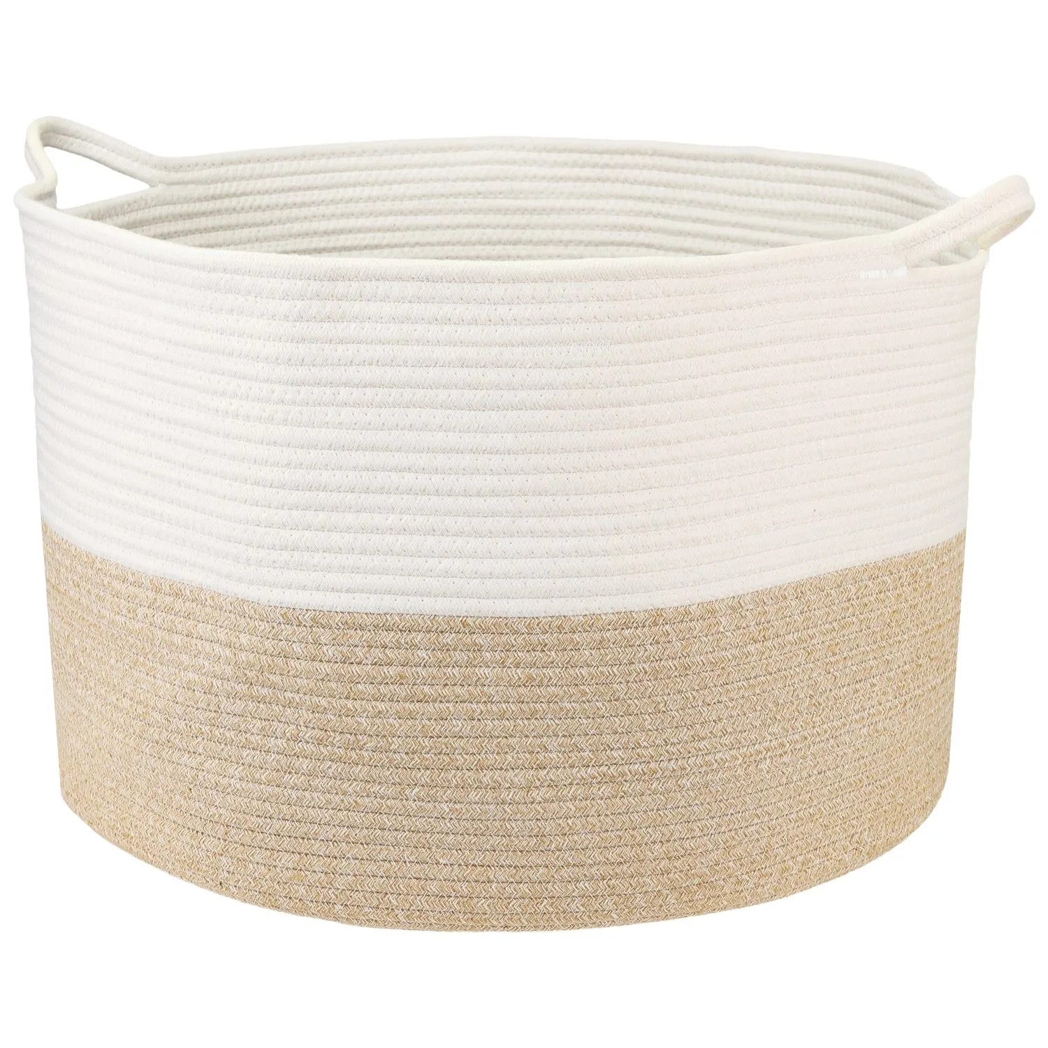 HMF 39012-55CM-80 XXL Wäschekorb Baumwolle Runder Aufbewahrungskorb Griffen 55 x 35 cm Weiß-Braun