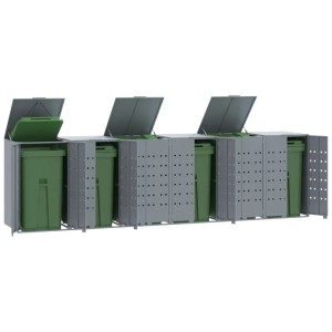 vidaXL Mülltonnenbox für 6 Tonnen, grau, aus Stahl. Zubehör für Ordnungssysteme im Garten.