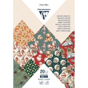 Clairefontaine A4 Bastelblock Weihnachten, 20 Bögen 160g/m² mit festlichen Motiven für DIY-Projekte.