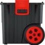 Kistenberg HEAVY Werkzeugtrolley 2 in 1, schwarzer Werkzeugkoffer mit roten Akzenten und Rollen.