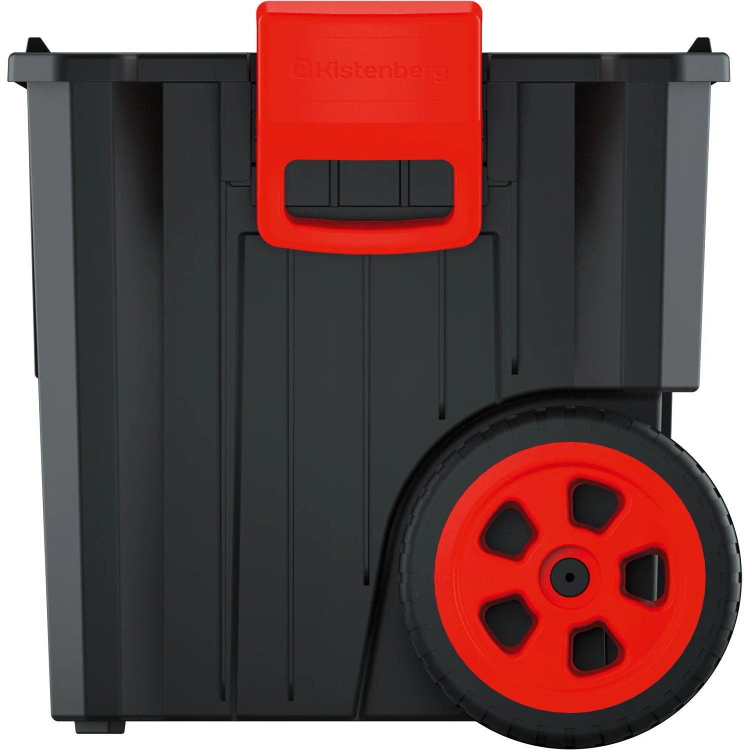 Kistenberg HEAVY Werkzeugtrolley 2 in 1, schwarzer Werkzeugkoffer mit roten Akzenten und Rollen.