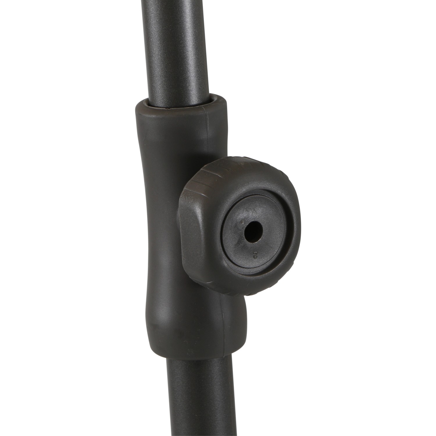 Detailaufnahme: Feststellschraube am Mast des Siena Garden Marktschirms, naturfarben.