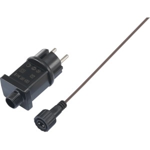 Netzteil für LED-Baum, schwarzes Gehäuse mit Stecker und Kabel.