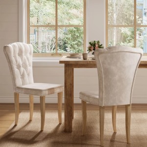 PXloue 2er-Set Esszimmerstühle Samt Beige mit Armlehnen Rückenlehne Holzbeinen Vintage Polsterstühle