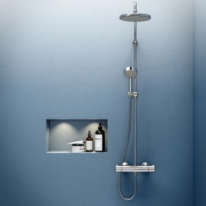 Hansa Duschsystem HANSAMICRA mit Thermostat in Chrom, Kopf- und Handbrause.