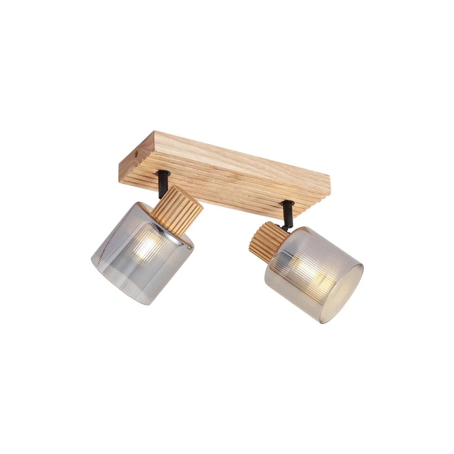 QAZQA Moderner Strahler Holz mit Rauchglas 2 Lichter Drehbar und Neigbar Gracy