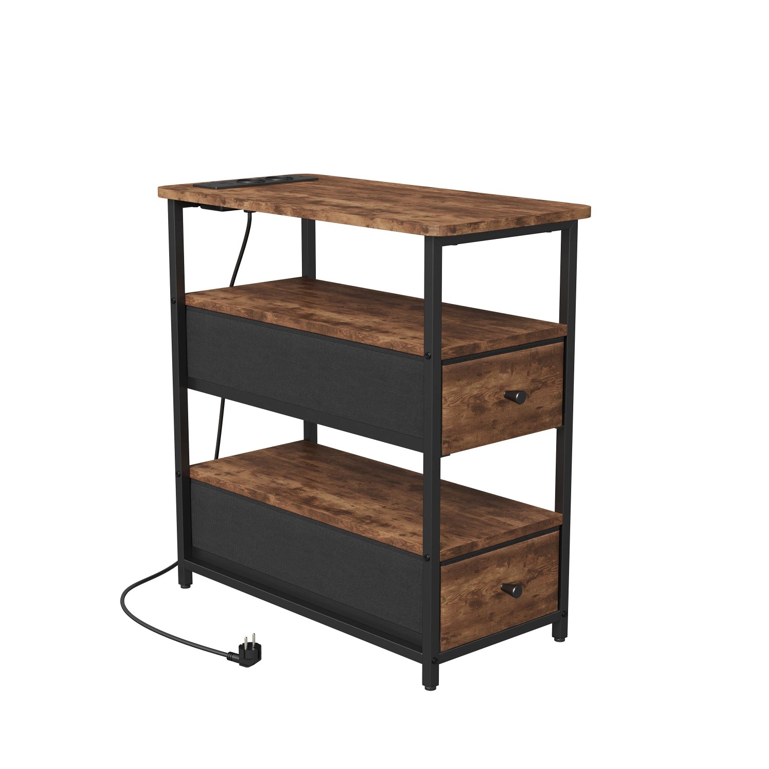 PXloue Sofatisch Nachtschrank Nachttisch Braun mit Ladestation Schubladen 58x28x60cm