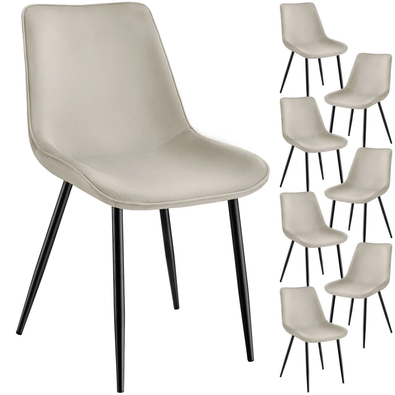 Tectake Set Stuhl Monroe Gepolstert  In Samtoptik Ergonomische Sitzschale 8Er Set 59 x 48 x 82 50 cm Creme