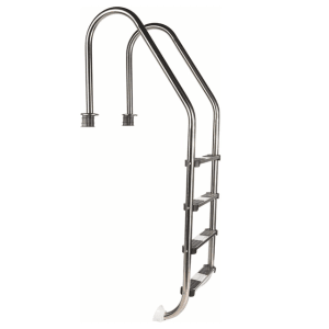 Poolleiter aus Edelstahl mit 4 Stufen für Pools ab 1,30 m Höhe.