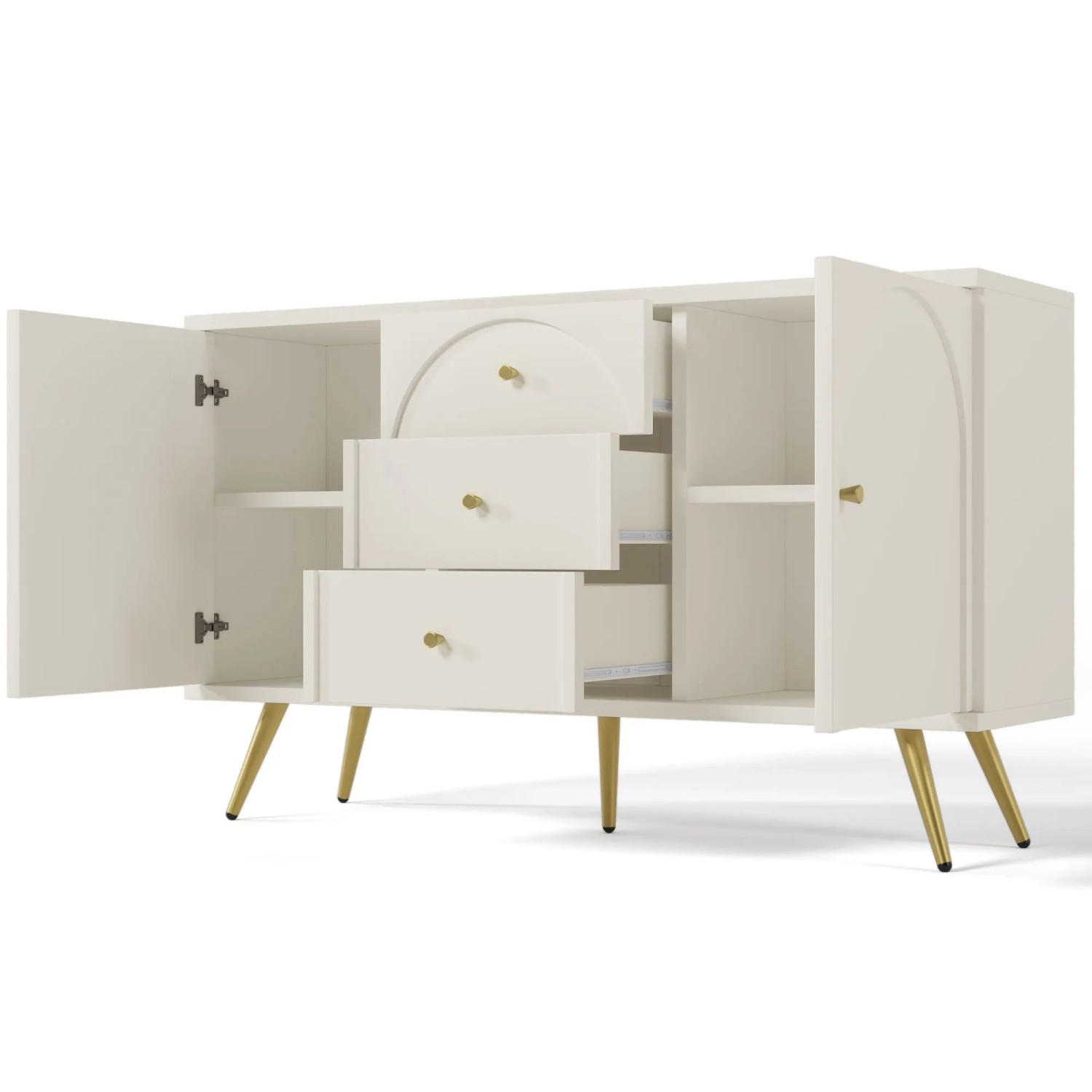 okwish Kommode mit Türen Schubladen Wohnzimmer Schlafzimmer 84x140x40cm Cremeweiß
