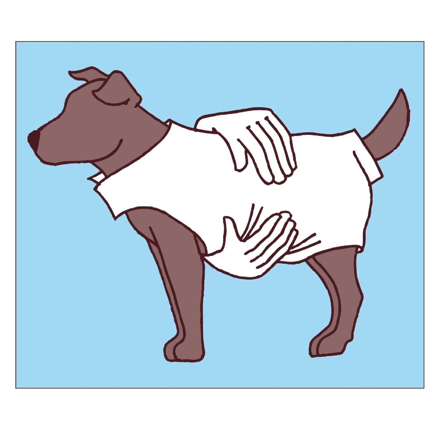 Illustration: Hund mit Hundepullover "Schneeflocke" in Grau, Größe 35 wird angezogen.