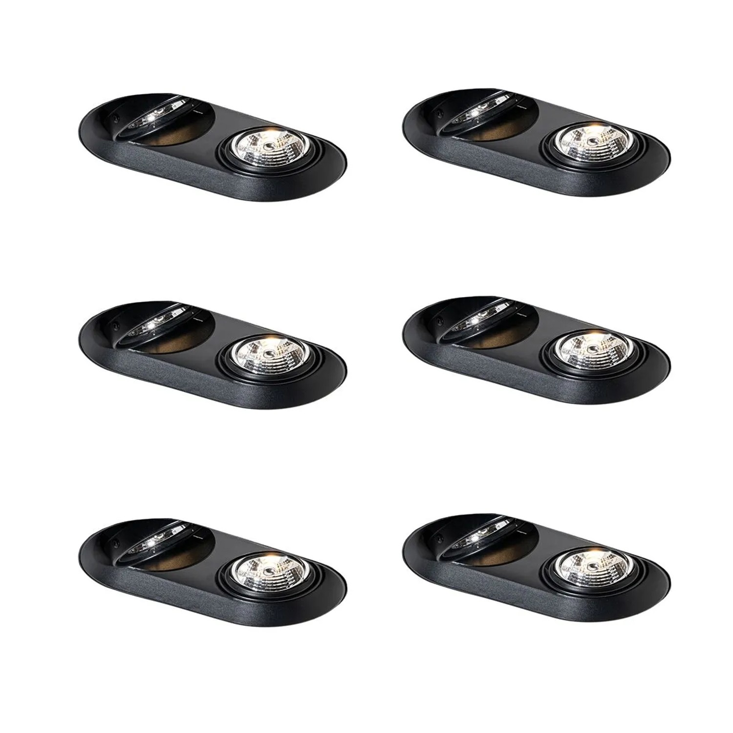 QAZQA Set mit 6 Runden Einbaustrahlern Schwarz GU10 70mm 2 Licht Hubs