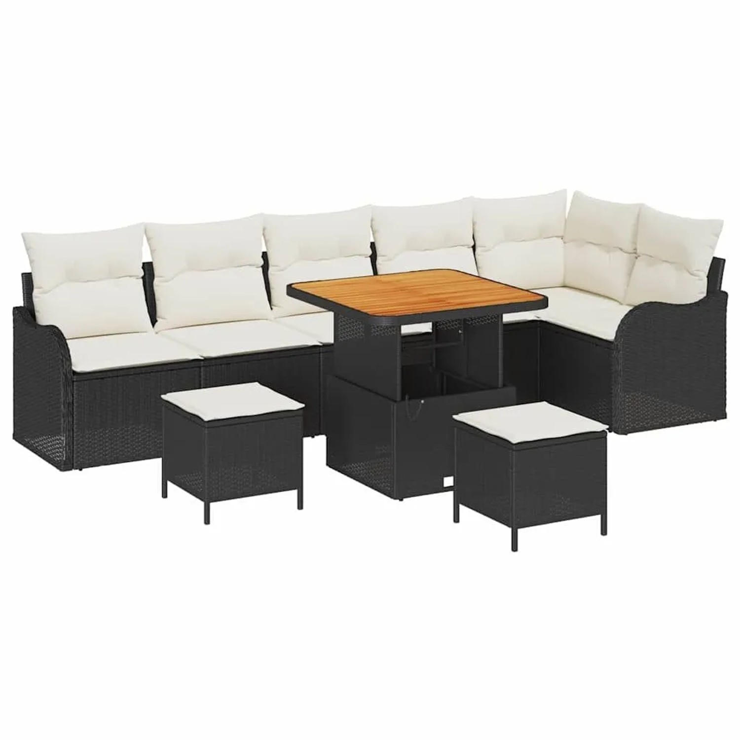 vidaXL Garten-Sofa-Set mit Kissen mit Speicher 9-Tlg Schwarz und Creme 3364230