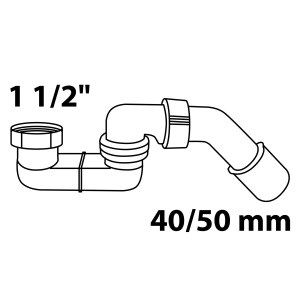 Kirchhoff Siphon für Brausetasse, 47,8 mm (1 1/2) x 40/50 mm, aus weißem Kunststoff.
