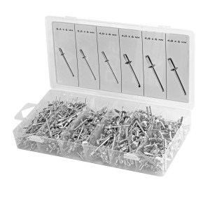 STAHLWERK Nietzangen Set mit 500 Nieten in Sortierbox, verschiedene Größen.