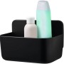 Schwarzer Tesa Lavaa Duschkorb Small mit Shampoo und Duschgel.