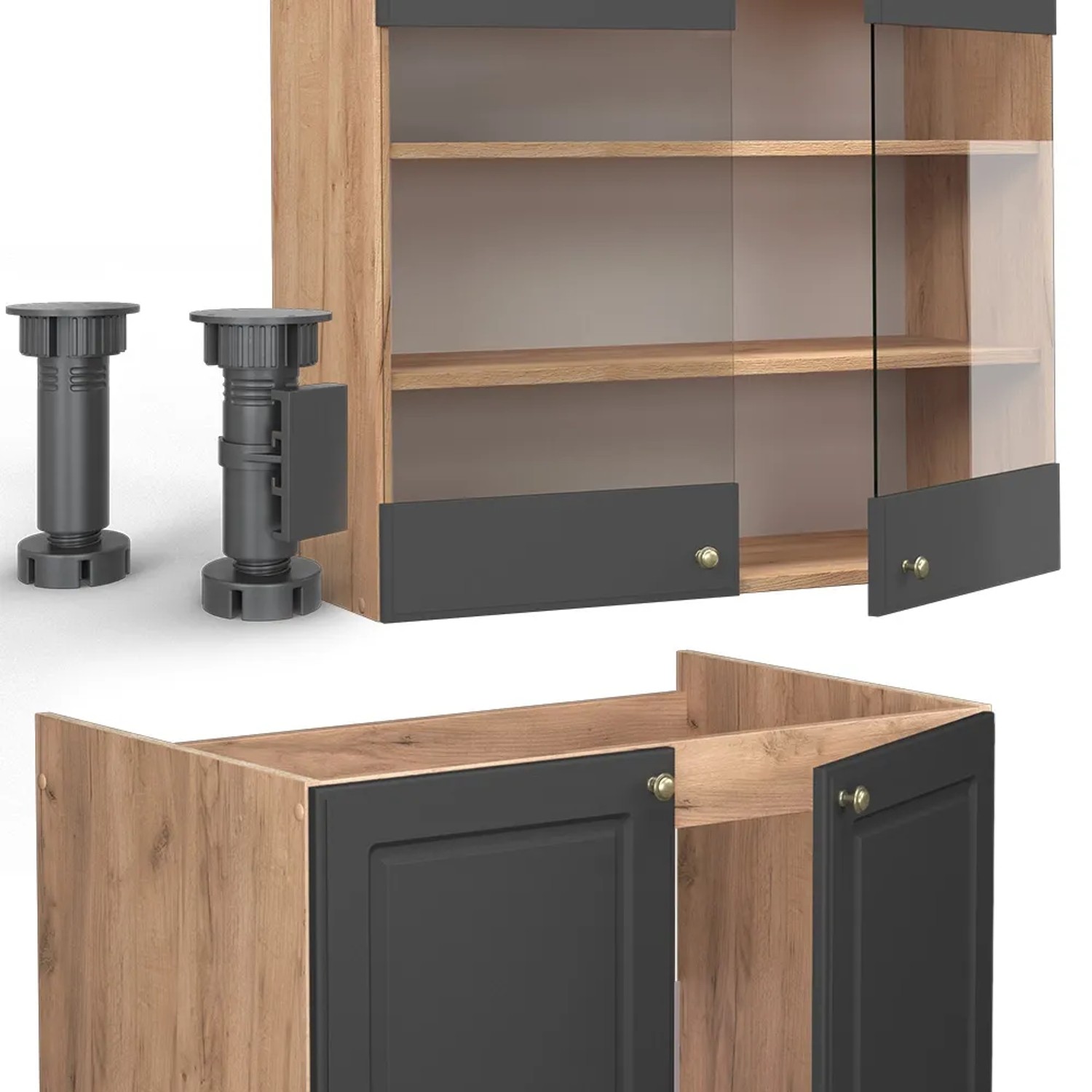 Vicco Fame-Line Küchenzeile in Anthrazit/Eiche, 235 cm, ohne Arbeitsplatte.