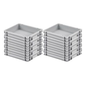 Graue Eurobehälter (9 Liter) im Stapel, ideal für Transport und Lagerung. Aufbewahrungsboxen für Industrie und Gewerbe.
