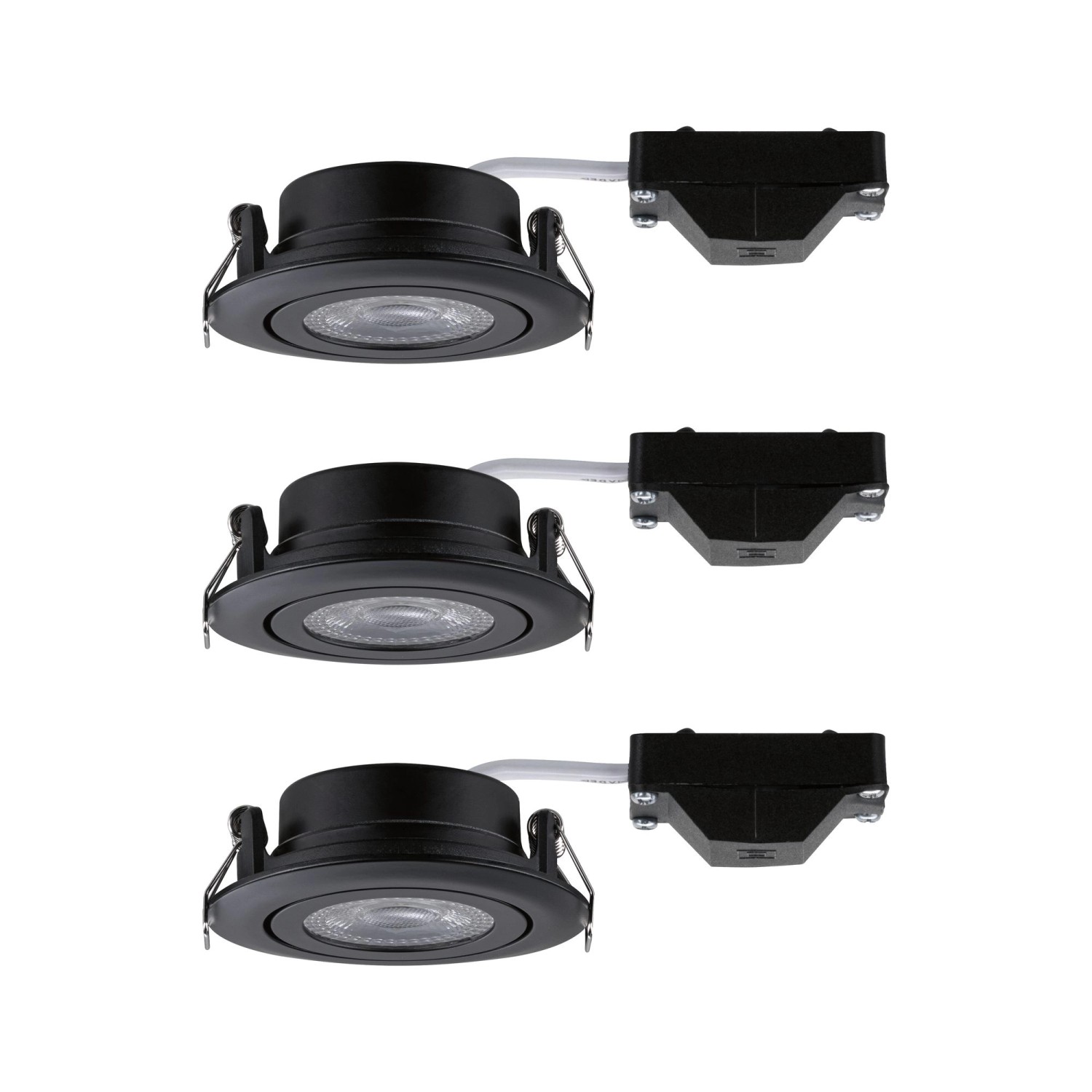 Einbauleuchten Set, 3 schwenkbare LED Spots, 3x4,8W, 3000K, 230V, Schwarz matt.