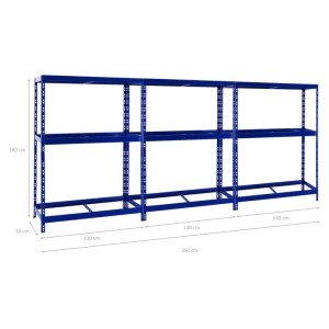 PROREGAL Mega Deal: 3 blaue Reifenregale mit Fachboden, 180x130x50 cm, für bis zu 36 Reifen.
