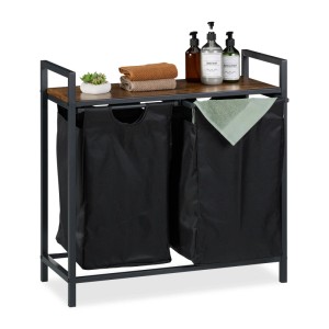 Relaxdays Wäschekorbregal Metall Schwarz Dunkelbraun 72 cm x 73 cm x 33 cm