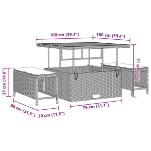 vidaXL Garten Essgruppe, 3-teilig, schwarz, Poly Rattan, mit Maßen. Ideal für Terrasse und Garten.