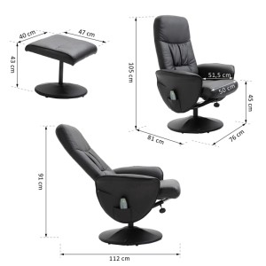 Schwarzer HOMCOM Massagesessel mit Fußhocker, Liegefunktion, Massagefunktion und Maßen. Komfortabler Relaxsessel.
