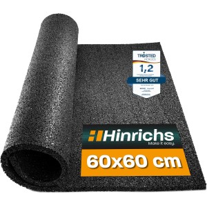 Hinrichs Antivibrationsmatte 60x60 cm für Waschmaschinen, gerollt und flach ausgelegt.