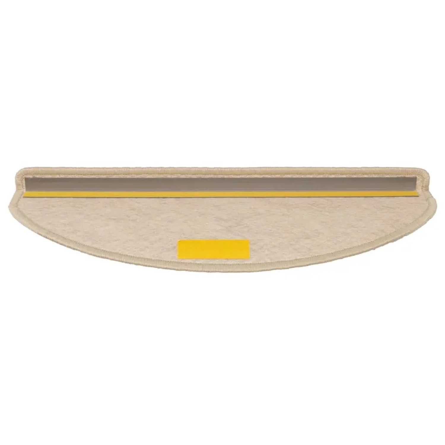 Sandfarbene selbstklebende Stufenmatte in Sisal-Optik, 65x21cm, mit Klebestreifen auf der Rückseite.