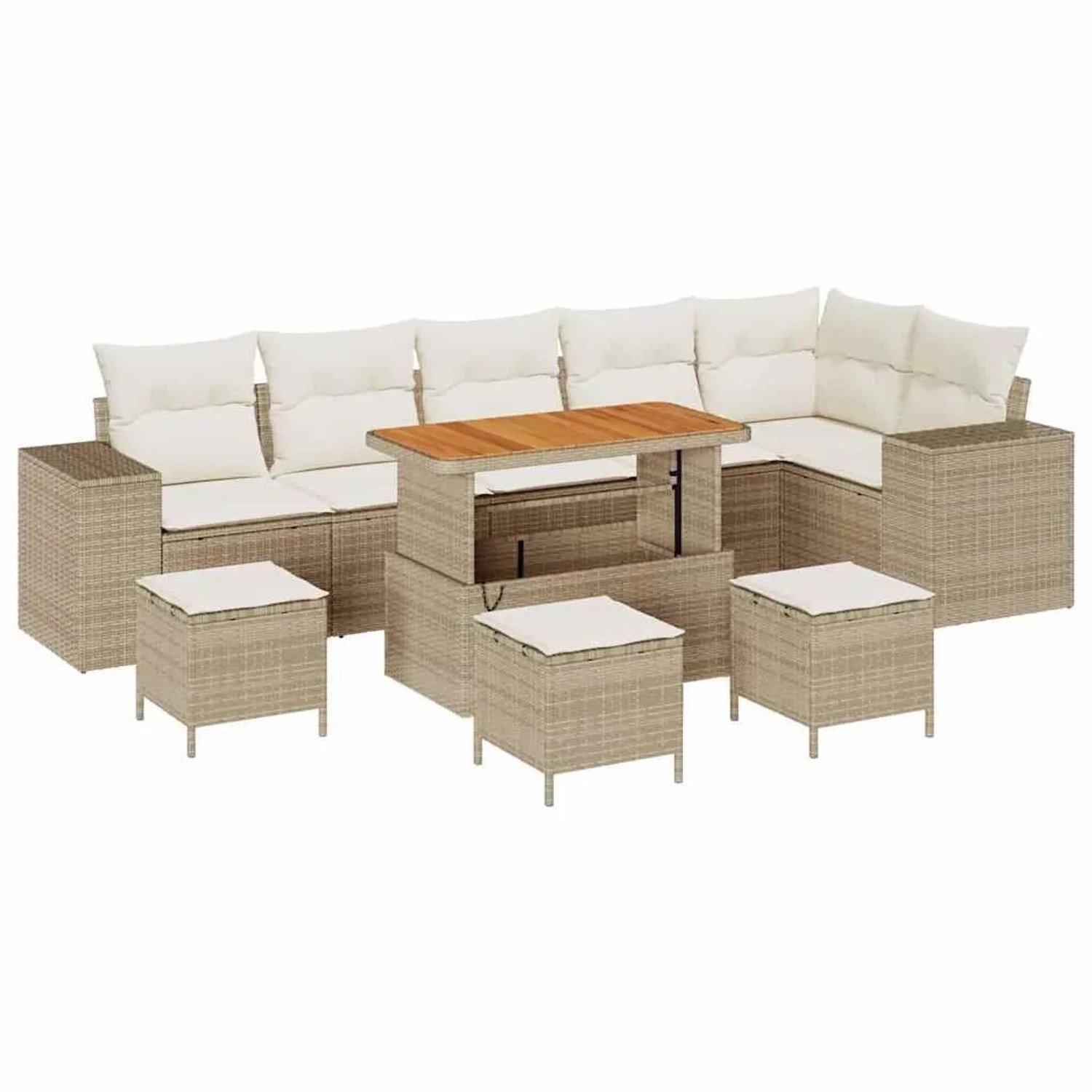 vidaXL Gartensofa-set mit Kissen 10-Tlg Beige und Creme Poly-Rattan 3363981 günstig online kaufen