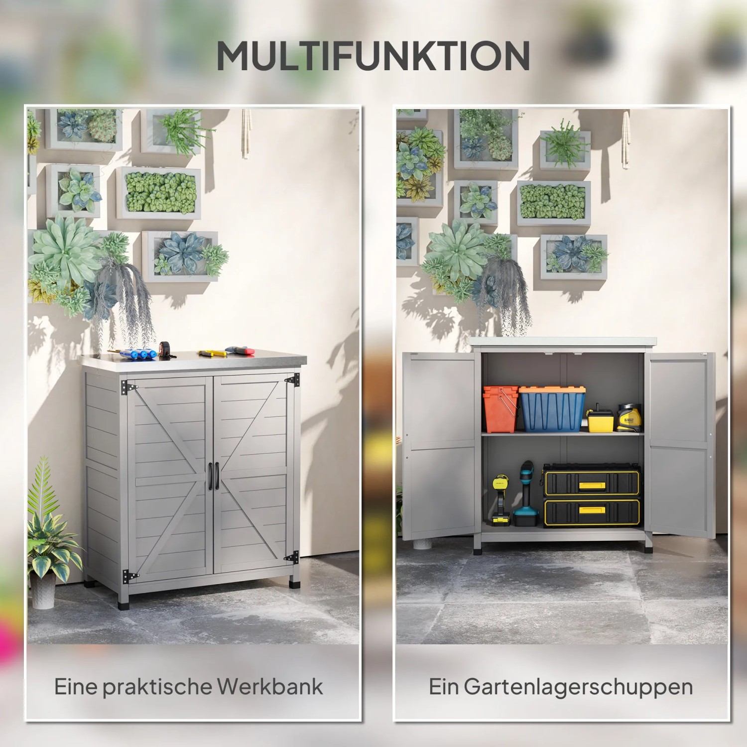 Outsunny Gartenschrank wetterfest grau klein 79 x 43 x 92 cm kaufen bei OBI