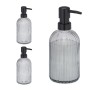 Relaxdays Seifenspender 3er Set, Glas transparent mit schwarzem Pumpkopf, nachfüllbar.