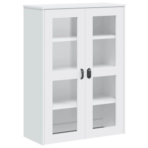 Weißer vidaXL Highboard Aufsatz VIKEN aus Holzwerkstoff mit zwei Glastüren und Einlegeböden.